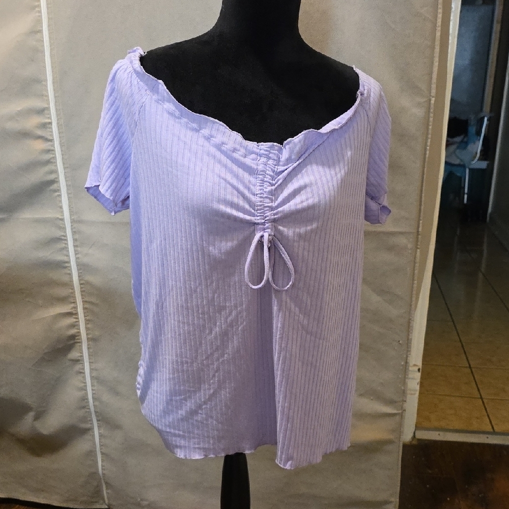 Purple Ruched Tie Front Blouse